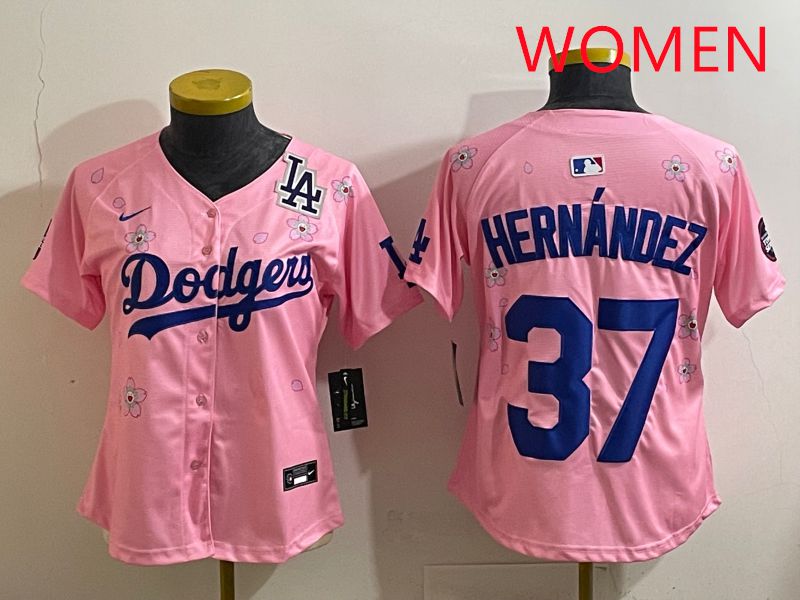 Women Los Angeles Dodgers #37 Hernandz Pink Sakura Edition 2025 Nike MLB Jersey style 40